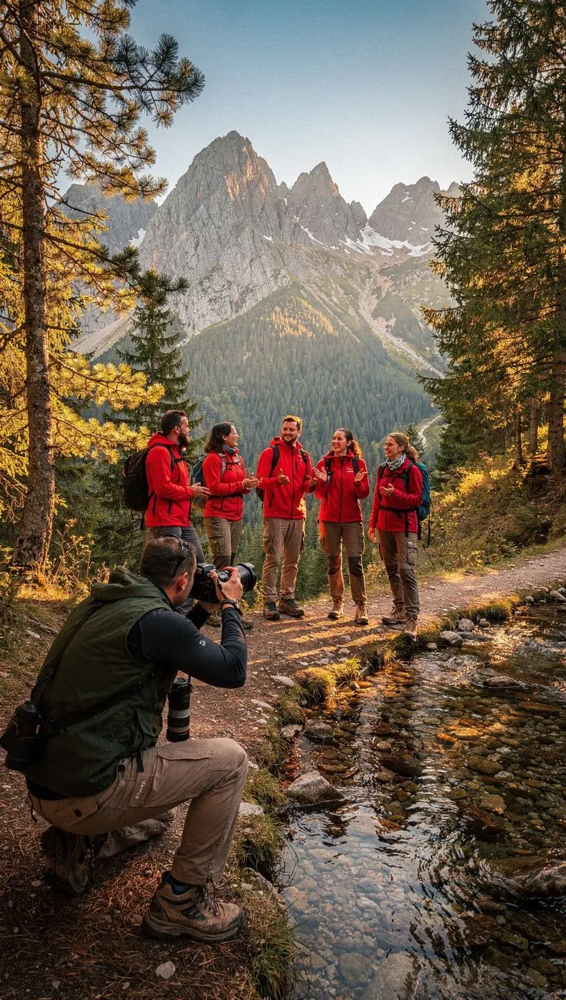 Skupina turistov s fotoaparátmi zachytáva scenériu malebnej slovenskej dediny na fotoworkshope